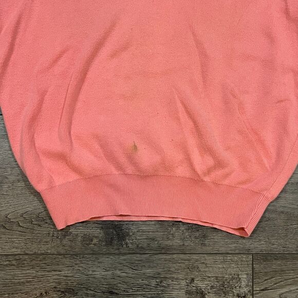 Vintage 80s Christian Dior Monsieur Cotton Coral Pink V-Neck Sweater USA Large - Picture 5 of 10